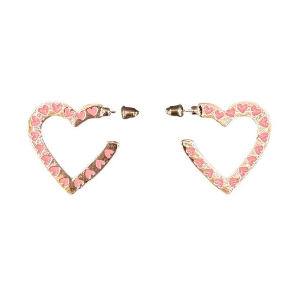 Gold & Pink Heart Stud Earrings Sterling Posts | Gift Stocking Valentines - Picture 1 of 3